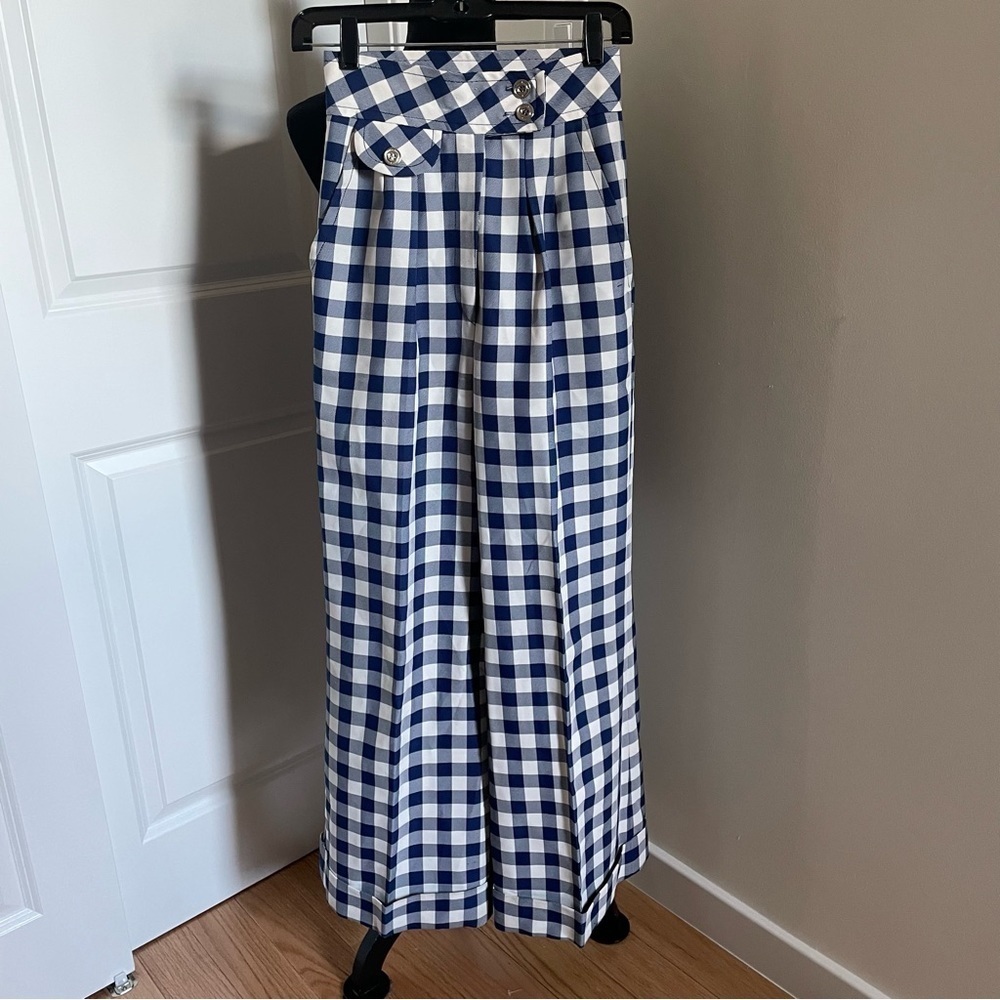 Vintage Solo’s By Country Set Wide Leg Blue and White Check Pleated Pants 25x30